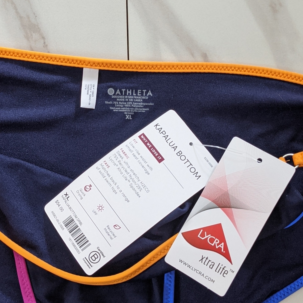 ATHLETA Navy Kapalua Bonded Hem Bikini Bottom XL - Picture 7 of 8